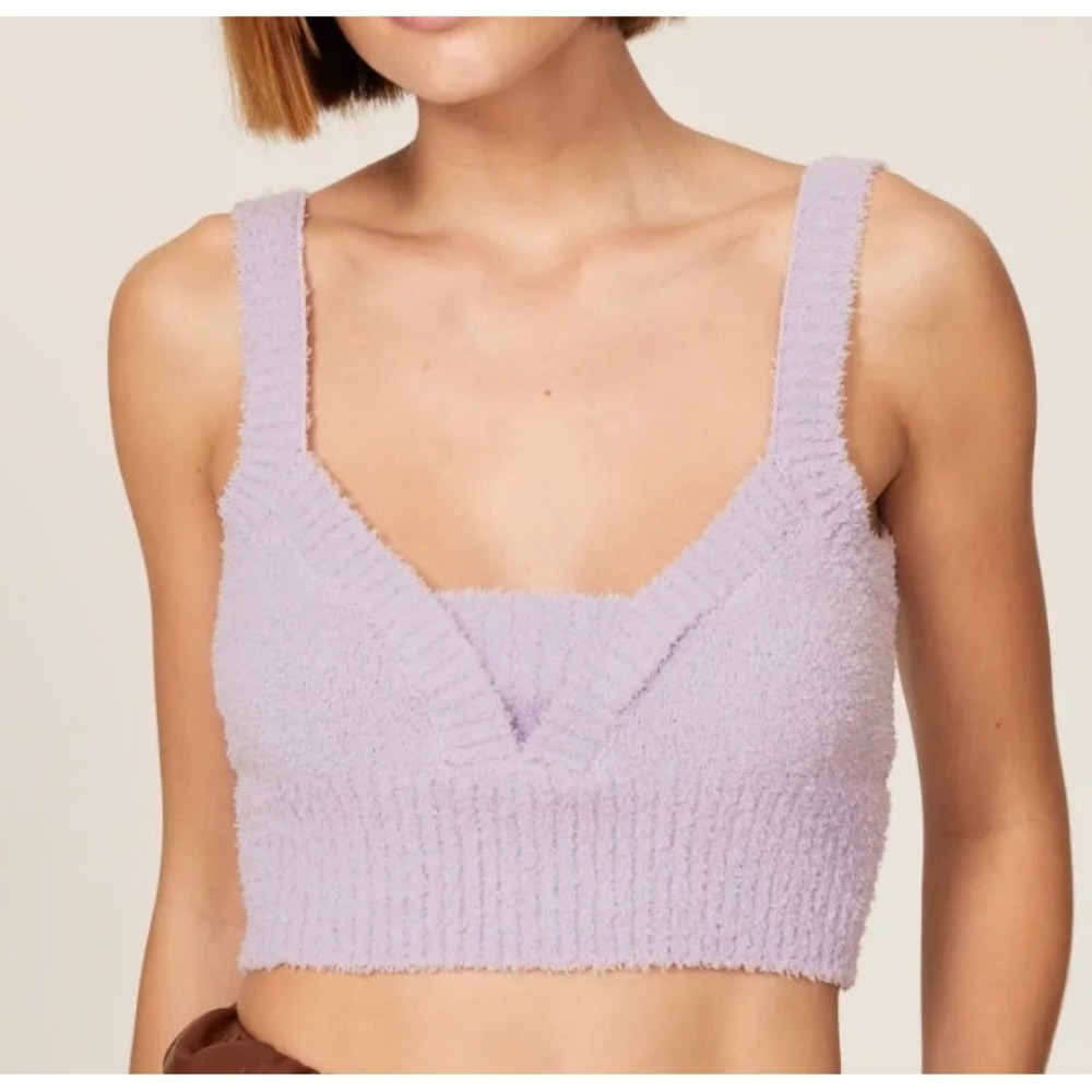 Central Park West Lavender Fuzzy Eyelash Knit Crop Top‎ Small C12797